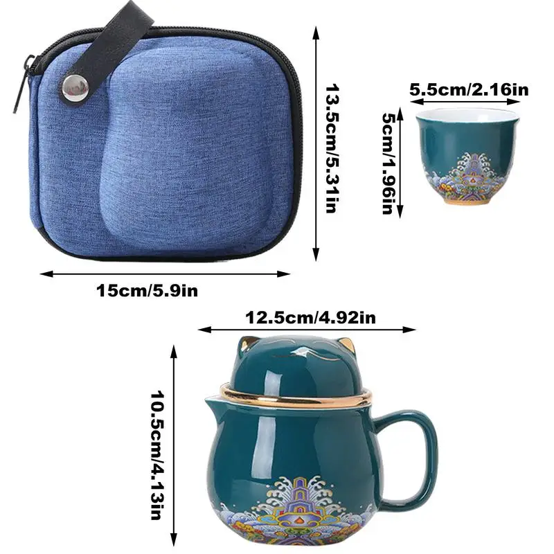 Ceramic Tea Pot Set Portable Teapot Set Lucky Cat Ceramic Tea Cup Set Shockproof Tea Set Porcelain Tea Cups With Tea Strainer