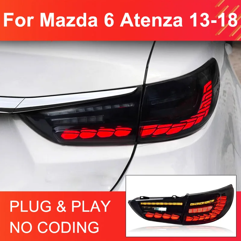 1 Pair LED Tail Light Assembly for Mazda 6 Atenza 2013-2018 Taillights Plug and Play LED Dynamic Turn Animation Rear Tail Lamps