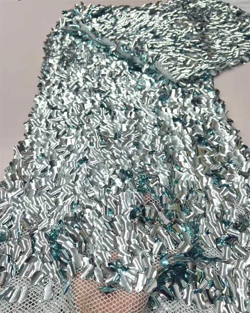 Luxury Nigerian Beaded Lace Fabric with High-Quality Sequins for African Party Dress Sewing Material