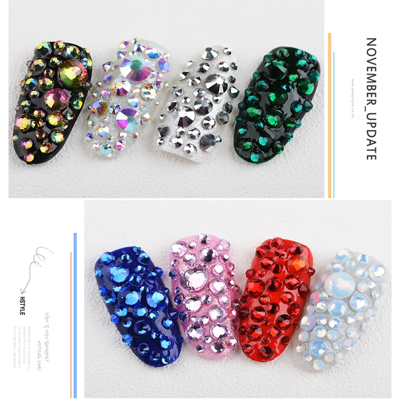 2028 Gold Hematite Silver Glitter Glass Diamond Crystal Non Hotfix Rhinestones Nail Art Strass Nails Crystals For Dance Costume