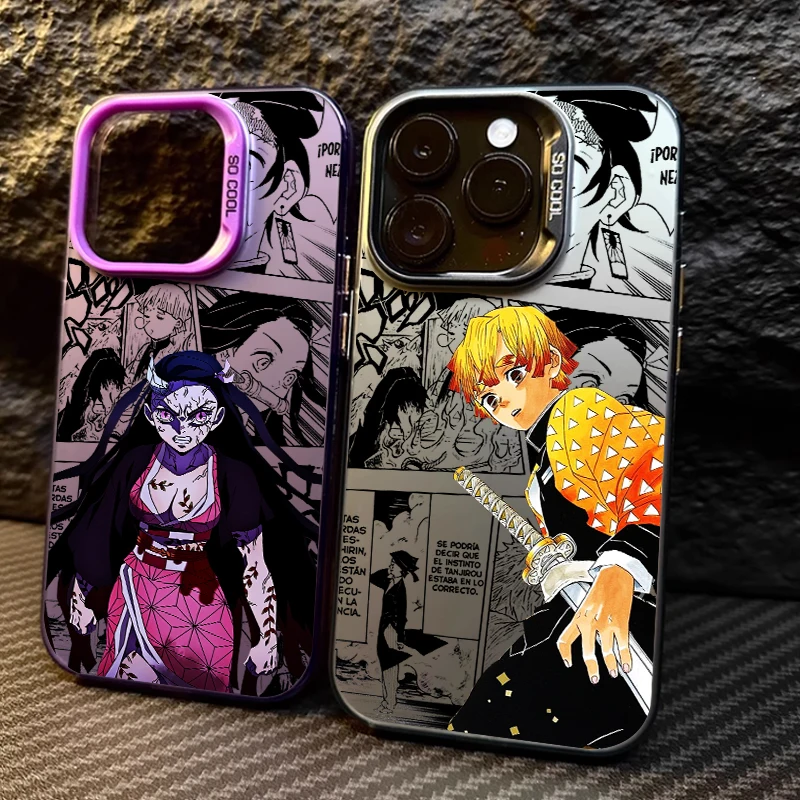 Demon Slayer Youth Comics Cool For Apple iPhone 15 14 13 12 11 XS XR X Pro Max Plus Colorful Silver Cover Phone Case