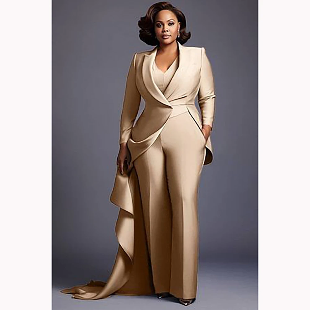 

Khaki Women's Suit Plus Size Single-grain Buckle Three Pieces (Jacket+Pants+Vest) Formal Wedding and Banquet Evening Party Set