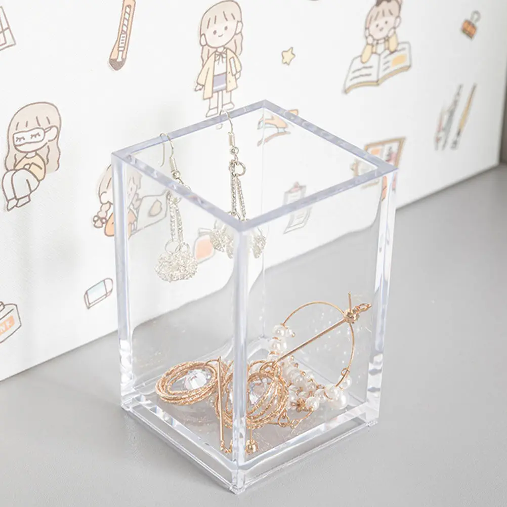 2Pcs Acrylic Desktop Pen Holder Transparent Stationery Organizer Multifunctional Pencil Pot Makeup Tools Storage Container