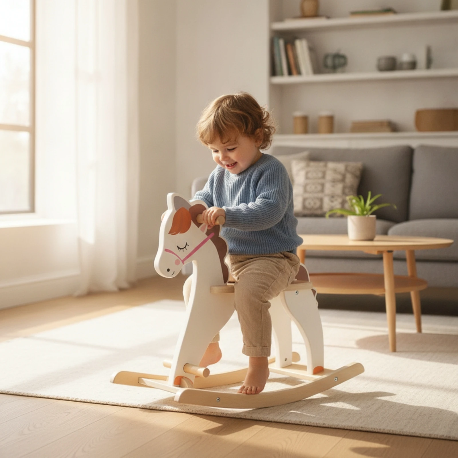 Wooden Rocking Horse Classic Rocking Horse Mount-on Toy Cute Rocker Child-Friendly for Toddlers, Playroom, Nursery