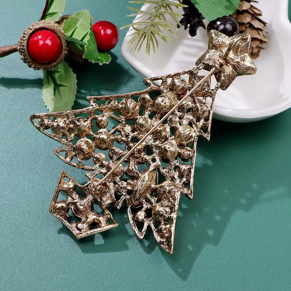 CINDY XIANG 3.8inch Very Large Size Christmas Tree Brooch Rhinestone Vintage Home Decoration Pin Festivel Accessories