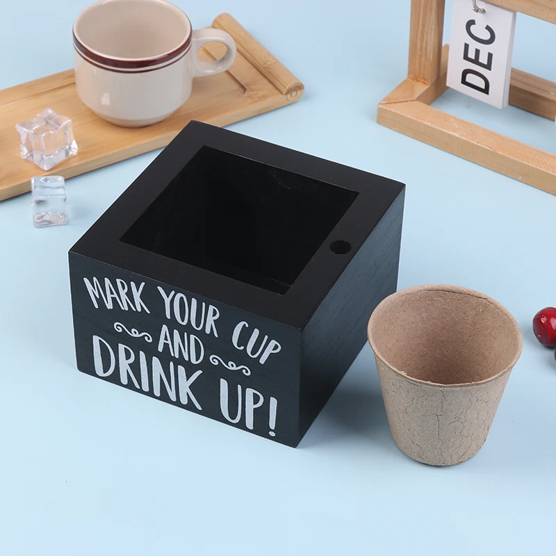 

1Pc Wooden Cup Storage Box Cup Holder Coffee Shop Paper Cup Storage Rack Desktop Bar Cup Black Storage Box