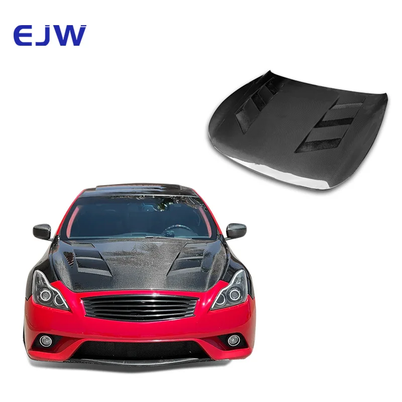 High Quality MBJ Style Carbon Fiber Engine Hood For Infiniti G37 Two-Door New Condition Full Of Muscle Feel With Included Bolts