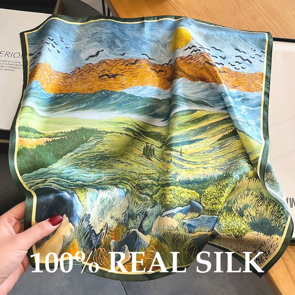 Neuer 100% Reiner Damen-Schal Quadratischer Foulard Damen-Halstuch Haar- und Sonnenschutz Schals mit Design-Aufdruck Kopftuch Modische Mädchen-Schals
