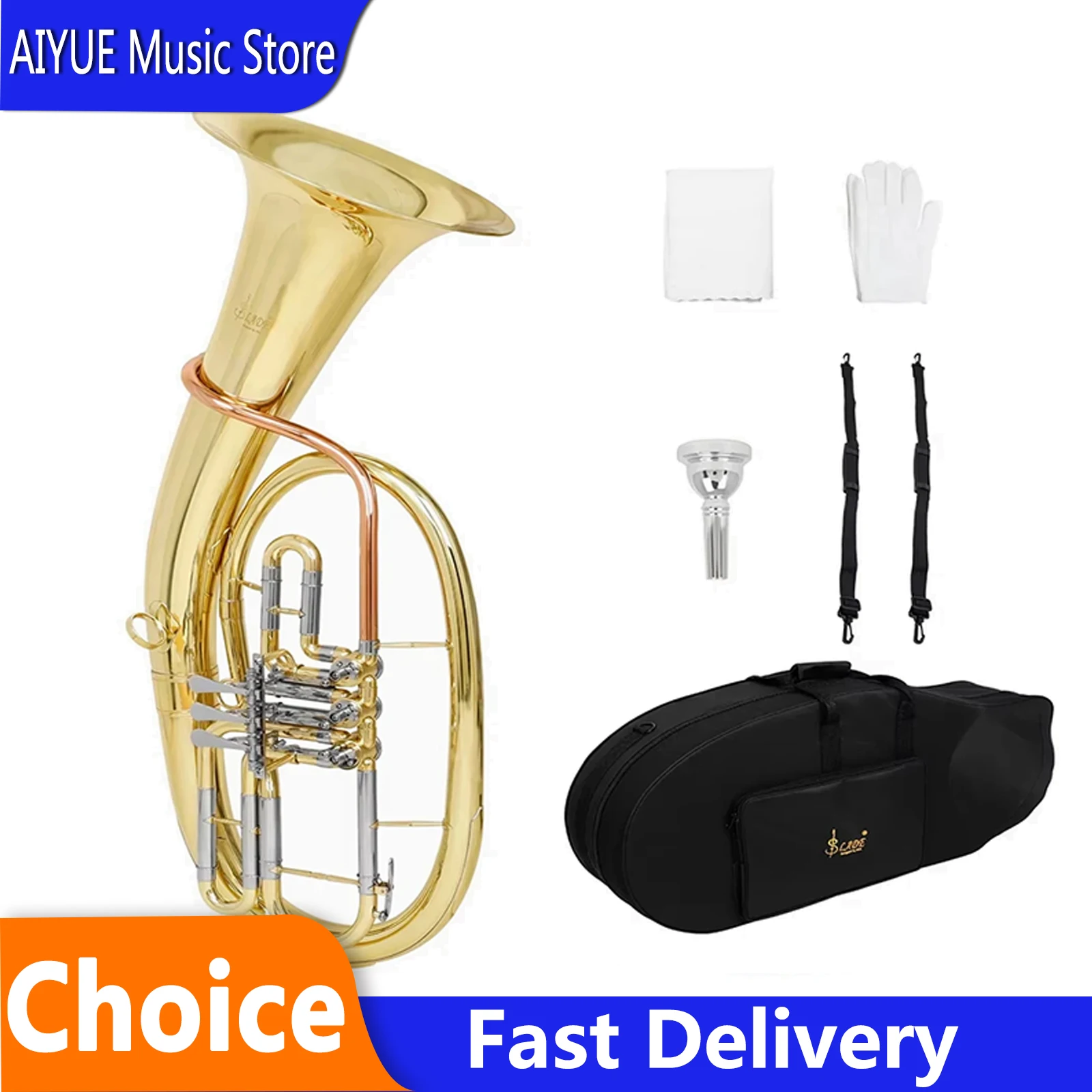 SLADE Tenor Horn Bb Brass 3-Valve Tenor Horn Copper Color For Beginner Perform Concert Band Brass Instruments With Accessory