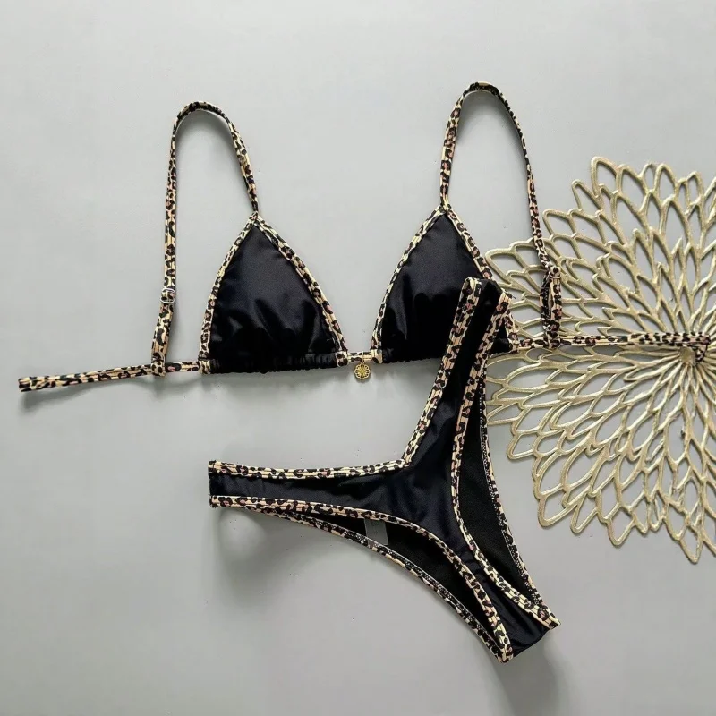 

Sexy Black Leopard Patchwork Micro Bikini 2026 Women Pleate Push Up Bra Thong Swimsuit Summer Bathing Suit Holiday Swimwear