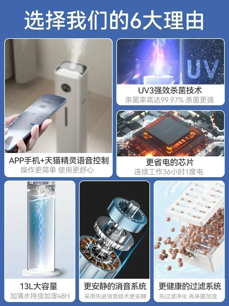 Home bedroom floor-standing humidifier,large fog volume,  silent, large capacity, indoor air purification.