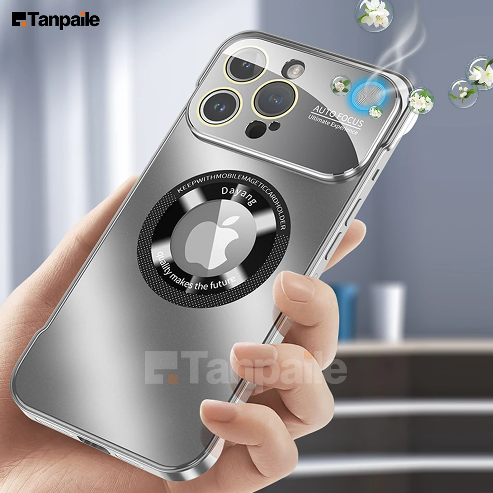 

Tanpaile Luxury Aluminum Metal Rimless Aromatherapy Phone Case For iPhone 15 14 13 Pro Max Plus Magsafe Magnetic Fragrance Shell