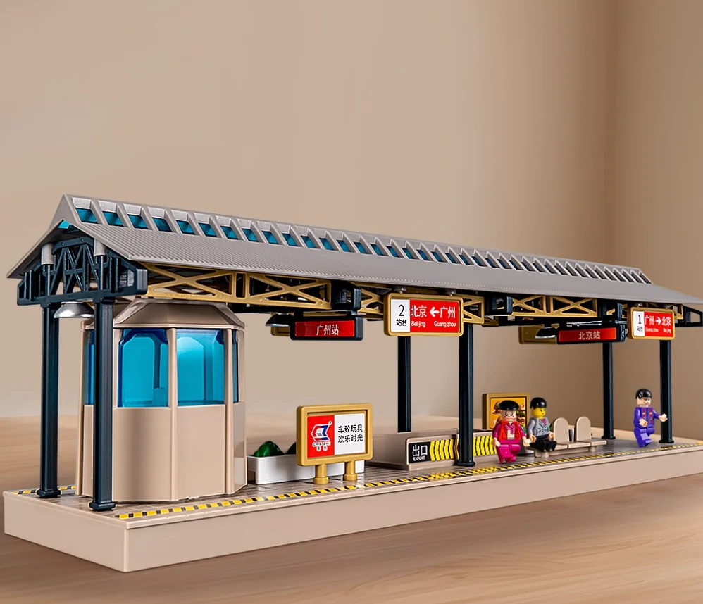 鉄道交通プラットフォーム照明大型プラットフォーム/シェルター/レールトレイン木製線路アクセサリーおもちゃ子供のためのギフト B293