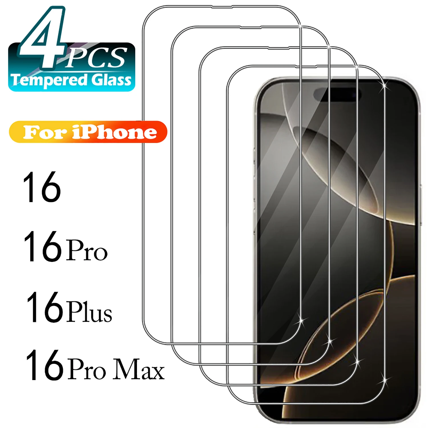 1Pcs/4Pcs HD Tempered Glass For iPhone 16 Pro Max 16Pro Screen Protector For iPhone 16 Plus Protective Glass Film