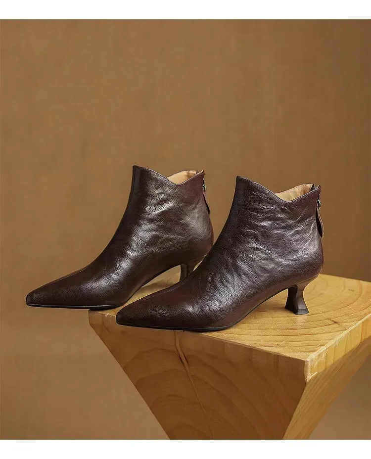 Vintage Spitze Damen Stiefeletten Mode Dickabsatz Schuhe Schlichte Kurze Botas De Mujer – Detail 6