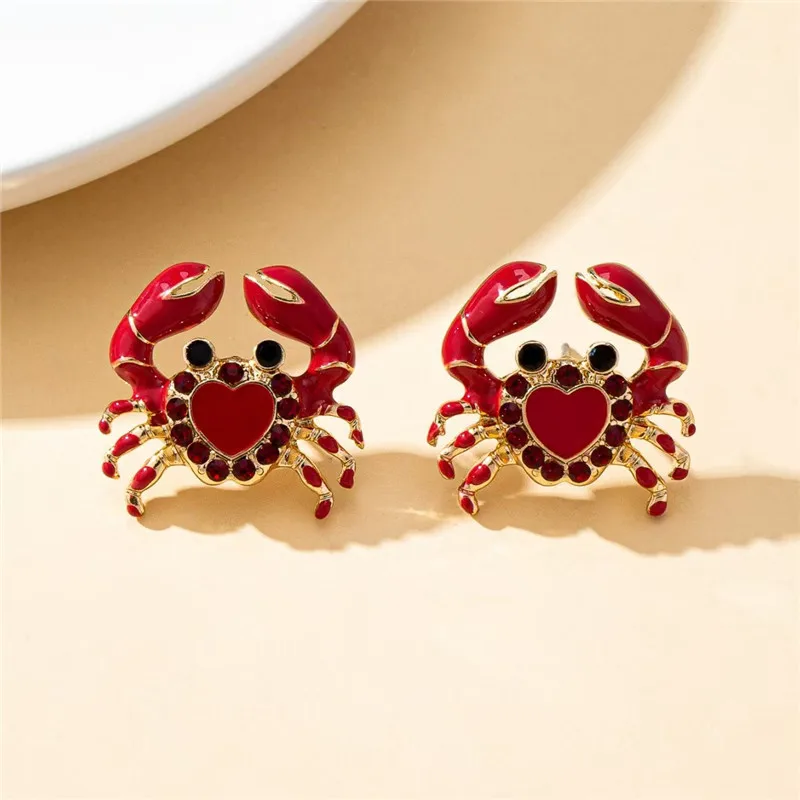 

Red Crab Shaped Retro Style Women's Earrings Creative Minimalist Personality High-End Sensation Daily Commute Accessory
