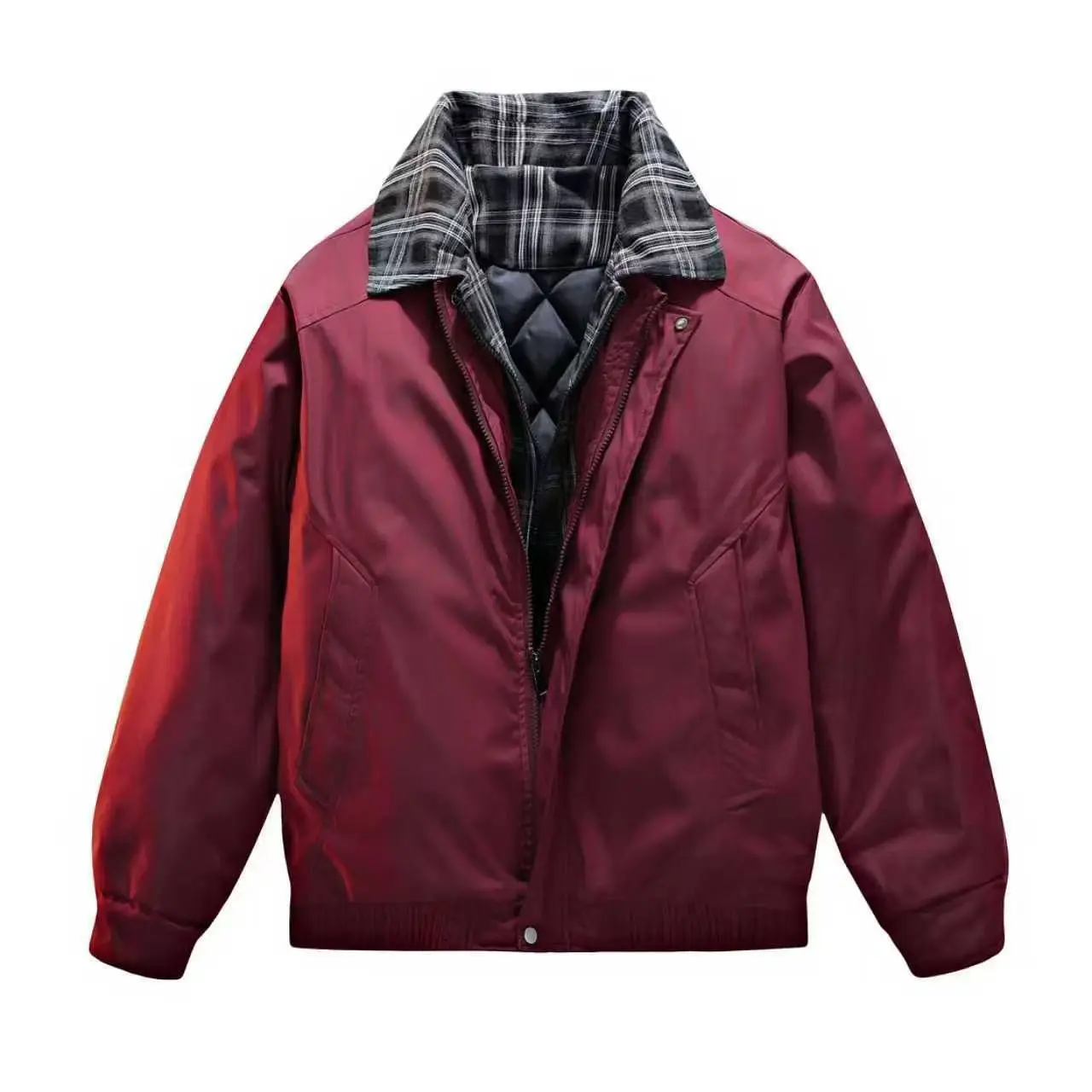 Winter Man Coat Fashion Plaid Patchwork Turn Down Collar Male Outerwear Windproof Long Sleeve Men Fake Two-piece Down Jacket