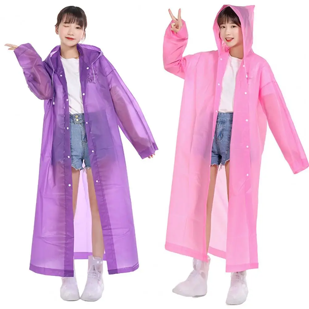 Children Raincoat Long Sleeve Single-breasted Adult Poncho Drawstring Translucent Adult Kids Hooded Raincoat