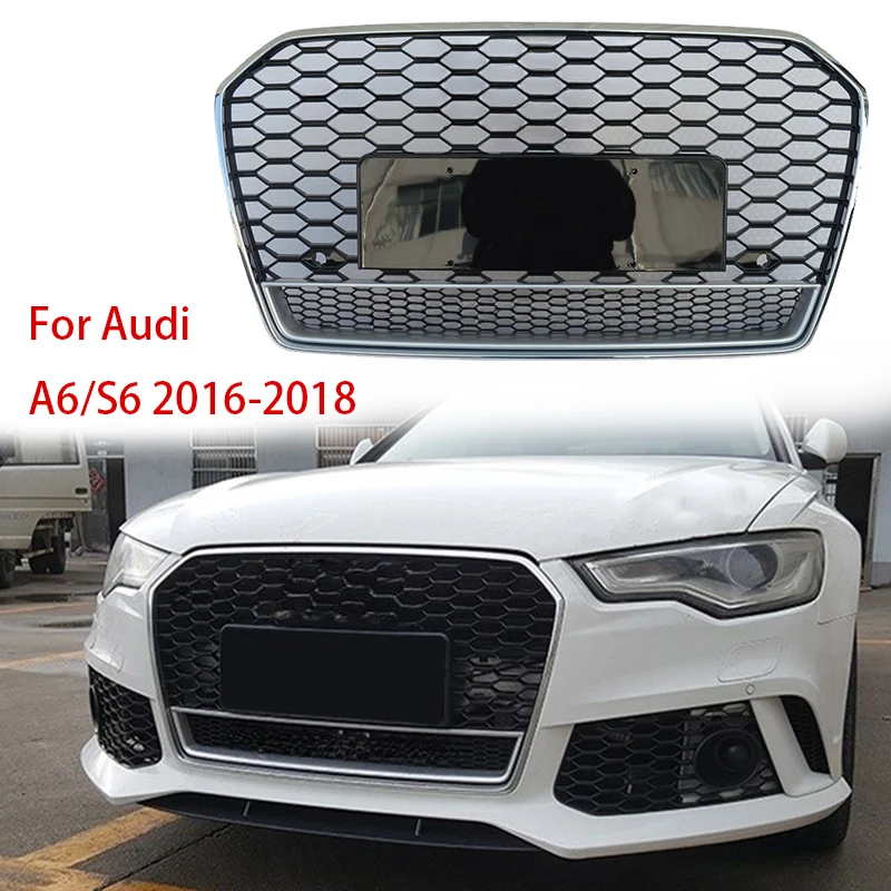 

2016 2017 2018 For Audi A6 S6 C7PA Modified RS6 Cellular Grille Black Front Bumper Mesh Racing Grills Grill Honeycomb Hood