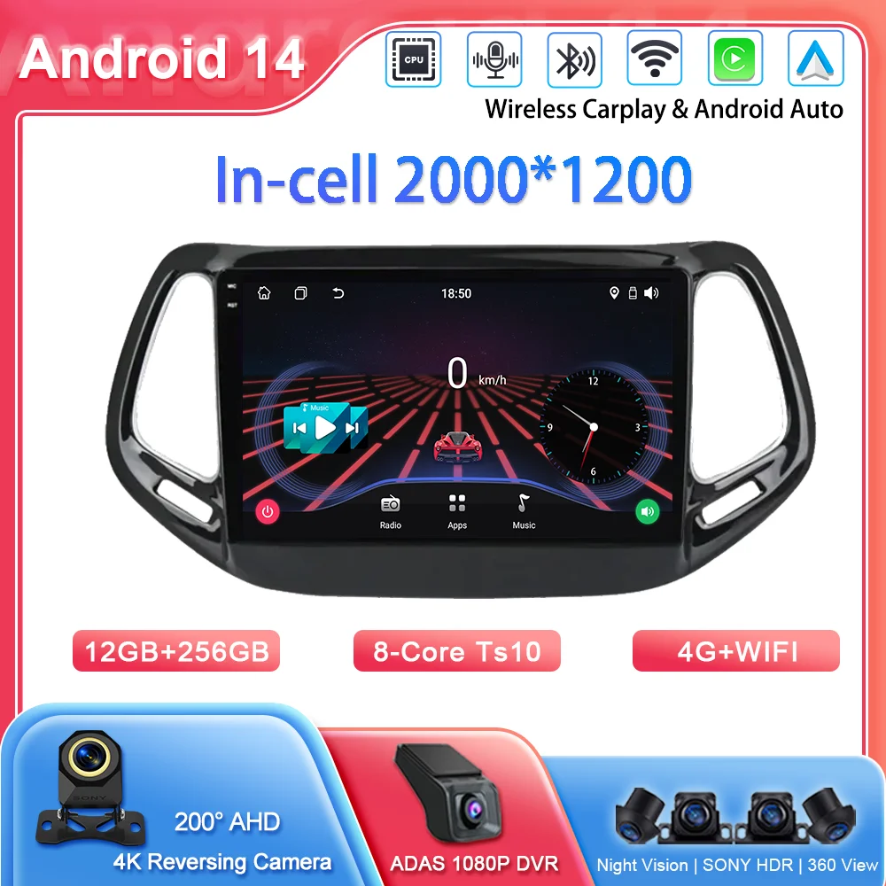

Car Android Carplay For Jeep Compass 2 MP 2016 2017 2018 2019 Auto Radio Stereo Multimidia Player GPS Navigation 4G Carplay 2DIN