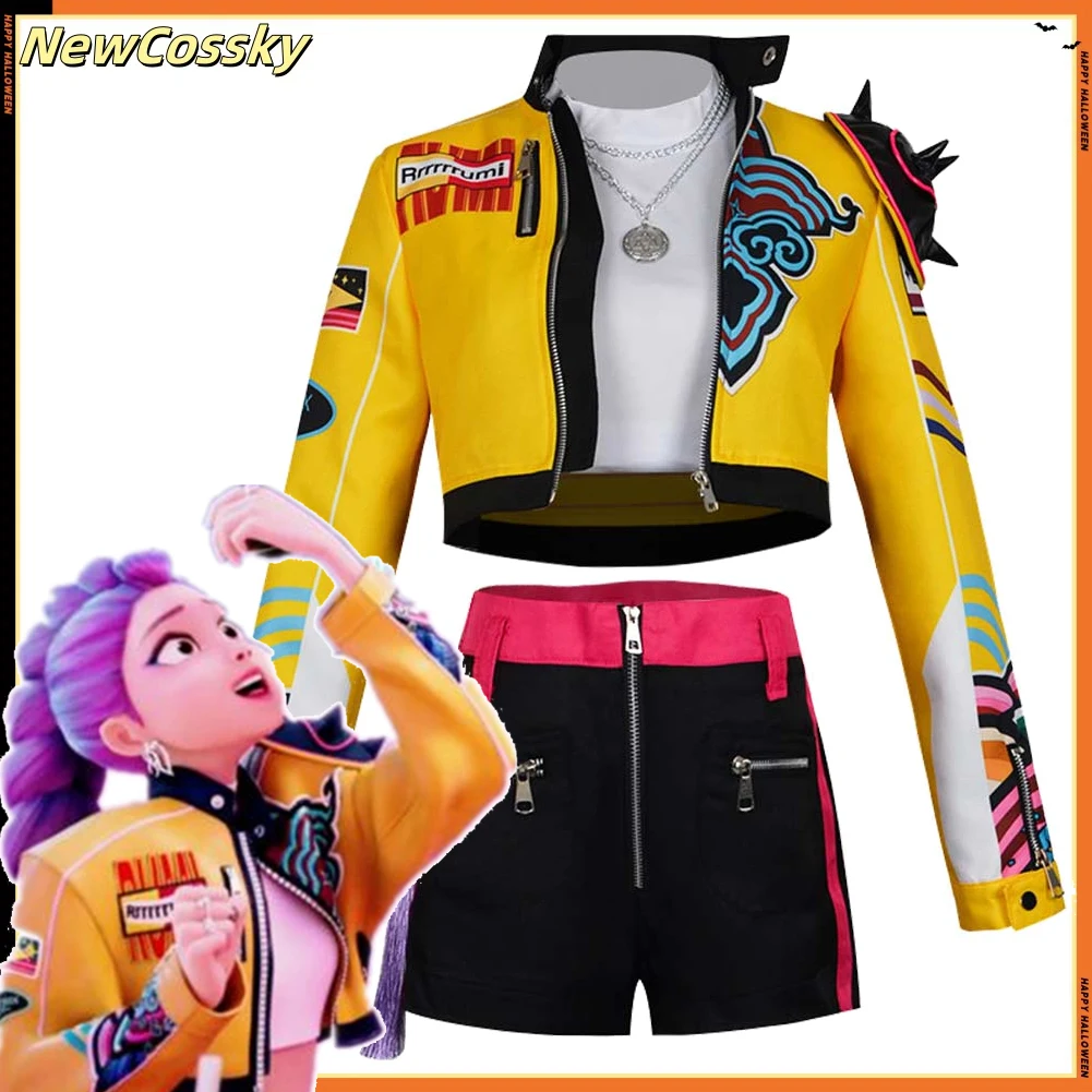 

Желтое пальто Руми, рубашка, шорты, костюм охотника на демонов, одежда, наряды на Хэллоуин, женский праздничный костюм для взрослых, маскировка для девочек