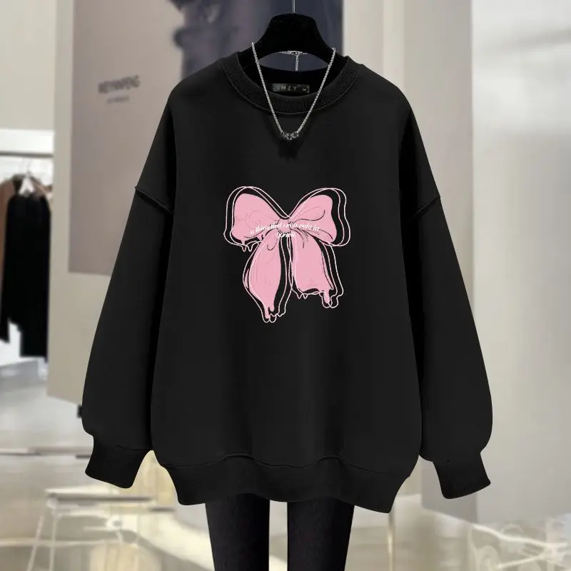 Outono inverno moda y2k pullovers roupas femininas dos desenhos animados impresso arco manga longa camisolas casuais solto o-pescoço hoodies