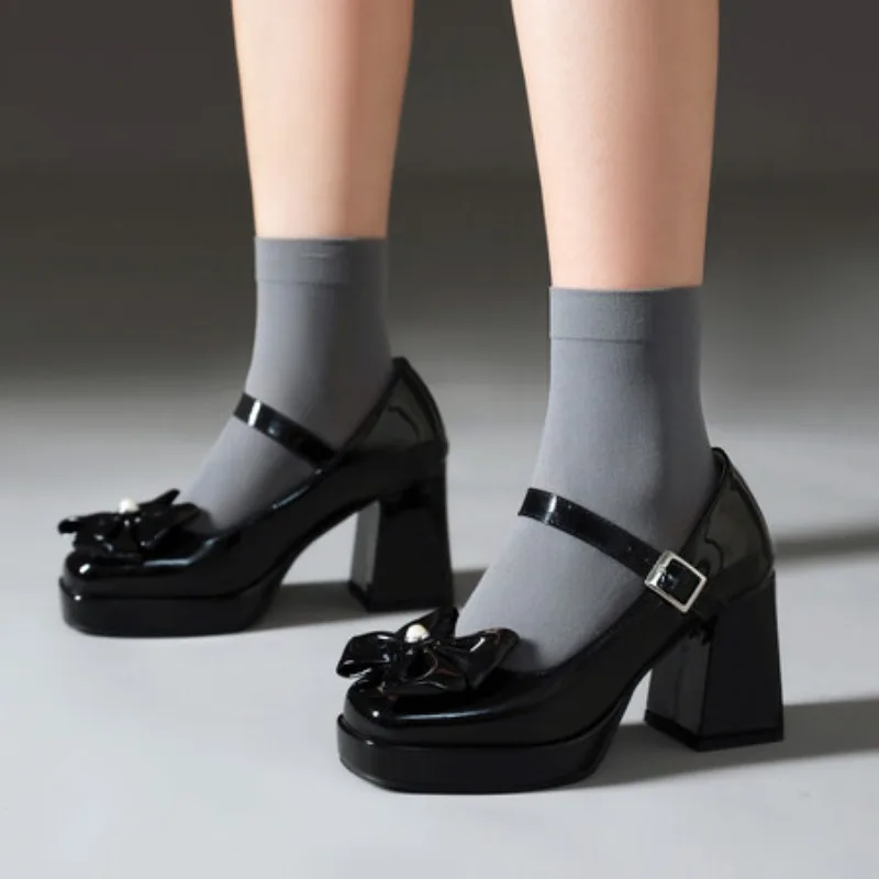 

Летние милые туфли-лодочки, женские туфли-лодочки на высоком каблуке с пряжкой и ремешком-бабочкой, на платформе, 2025 г., вечерние туфли для женщин, черный абрикос