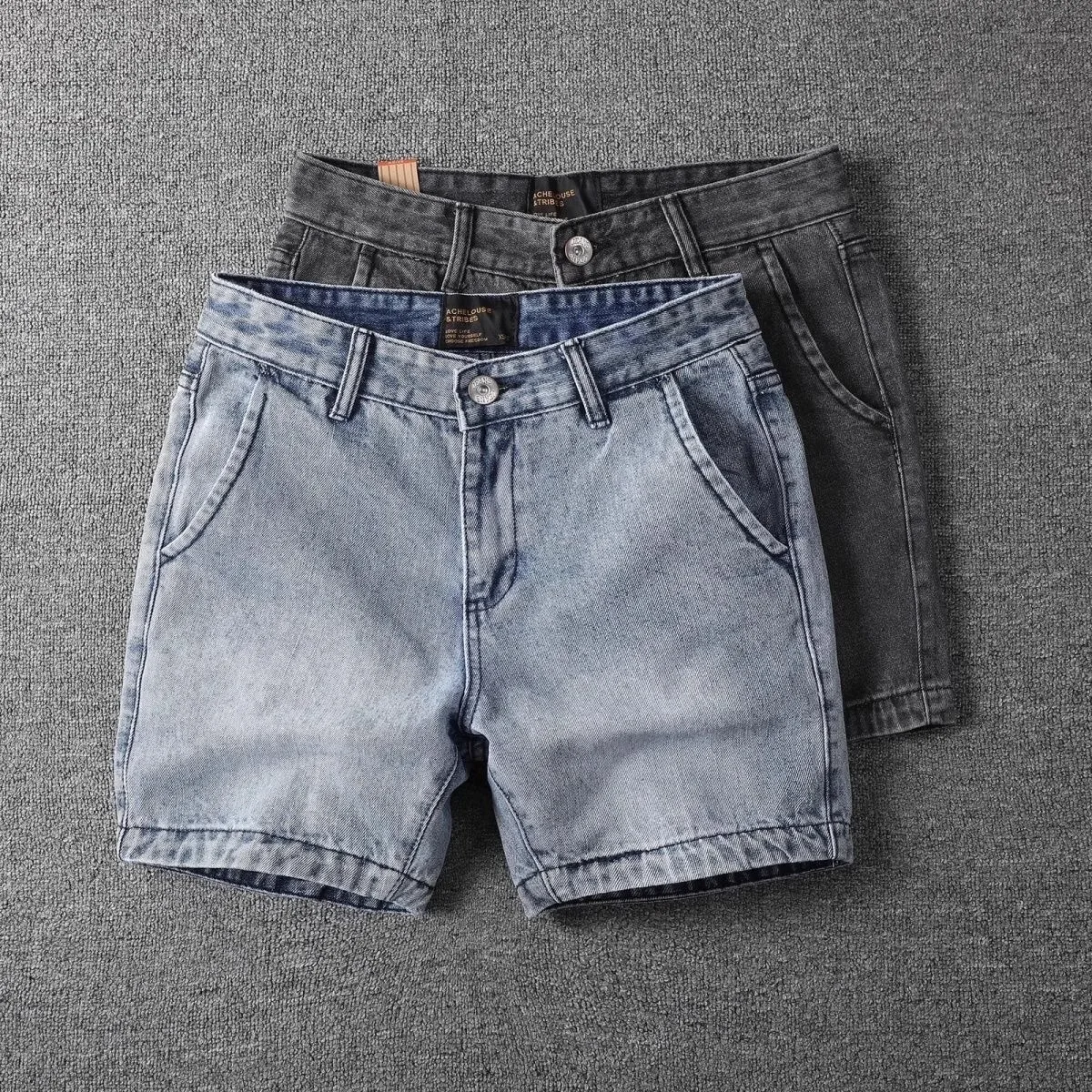 Pria Musim Panas Vintage Denim orts Lurus Kaki Fit Bekerja orts Kasual pertengahan Pinggang ort Celana Youth Faion Tabung Lurus