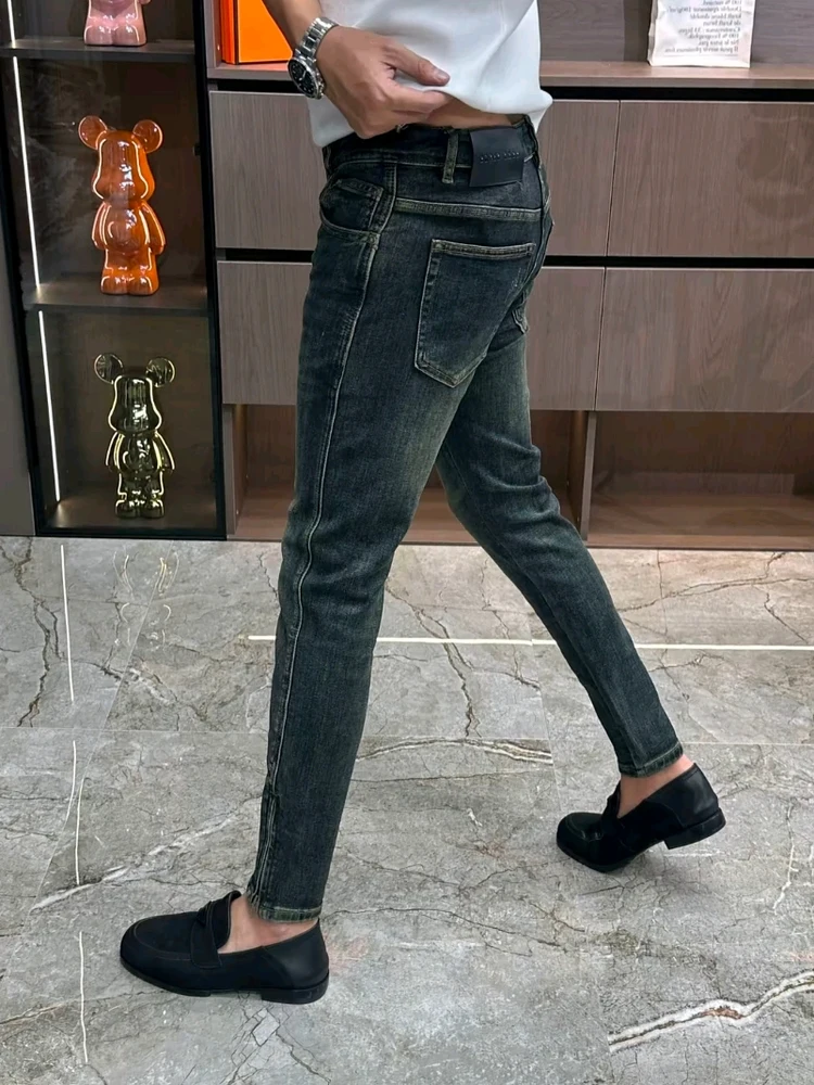 

Faionable Cool Men's Jeans Autumn Winter New Arrival Sli Versatile High-End Feeling Waed out Straight Leg Stand Fit