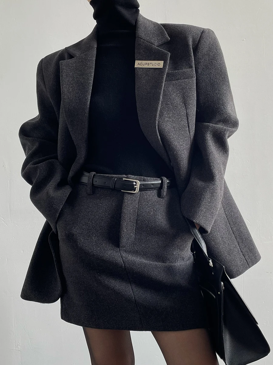 

AcupStudio Jiangyou Upper Sewing Line Woolen Suit Jaet Women's Set Winter Long Midi Skirt Two-Piece Set Simple Commute Sle