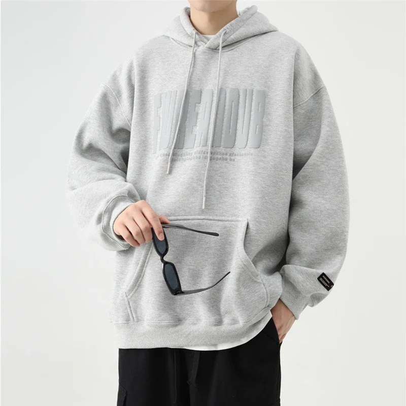 

2024 New Letter Foam Printed Hoodies Men's Autumn Oversized Cotton Y2K Vintage Hooded Sweatshirts Streetwear Fleece Hoodie