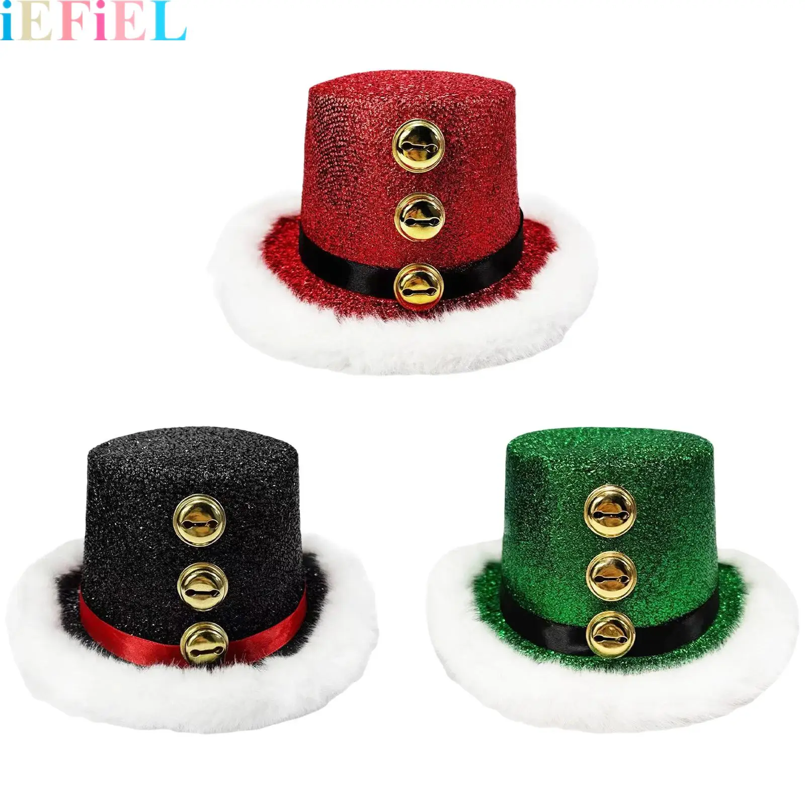 

Christmas Dress Up Top Hats for Adults Shiny White Plush Brim Hat for Men And Women Xmas Parties Costume Supplies