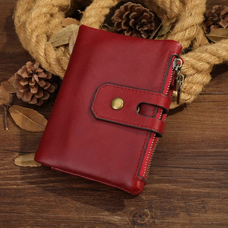 

Women's Wallet Genuine Leather Ladies Card Holder Men Short Purse RFID Zipper Purse Woman Wallet Slim Wallet Male Famle