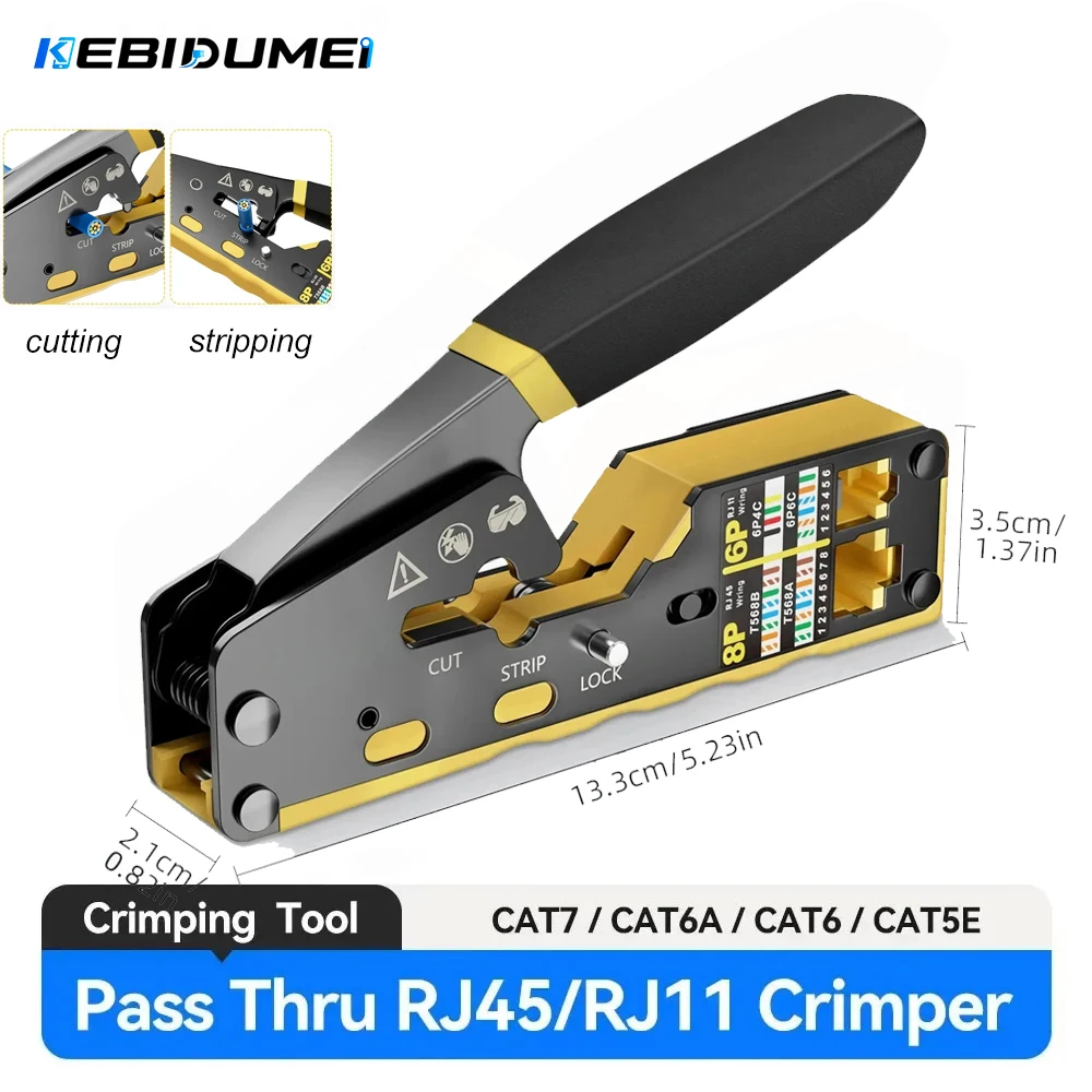 KEBIDUMEI RJ45 Crimp Tool Pass Through Ethernet Crimping Tool Wire Tool for Cat6 Cat5 Cat5e RJ45 Connectors Ethernet Wire Tool