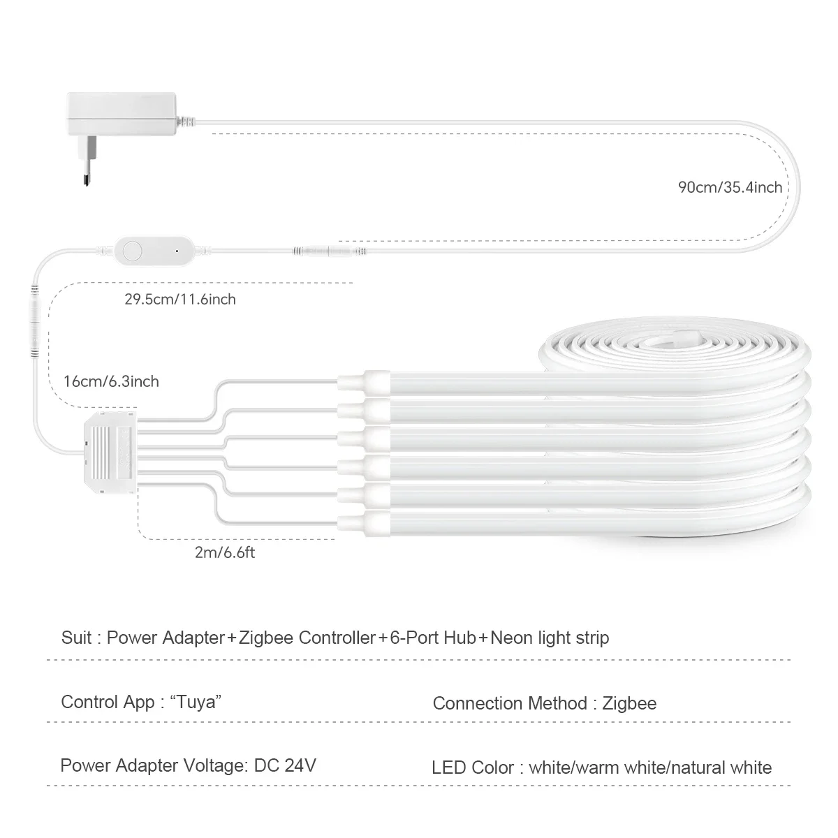 Tuya Smart Life APP Control Zigbee COB LED Strip 24V Dimmable Neon Light 280LEDs Linear Light for Wall Kitchen Cabinet Decor