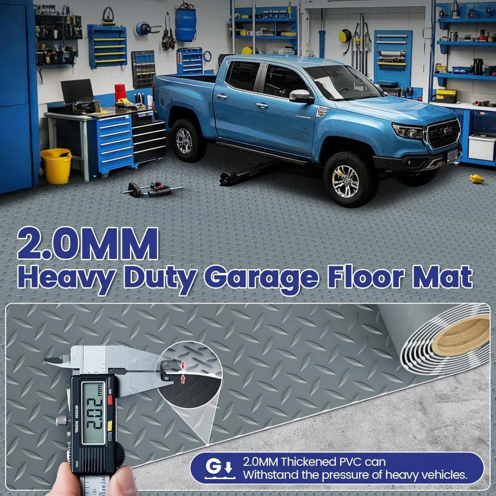 Heavy-Duty PVC Garage Floor Mats 7.5x17FT Diamond Plate Anti-Slip Waterproof Flooring Roll for Underneath Vehicles and Equipment