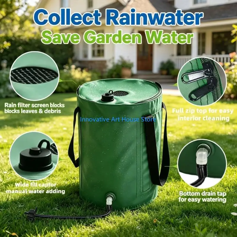 E1PC Portable PVC Rainwater Container with Side Carry Grips for Water Storage, Balcony Garden Care and Routine Yard Watering