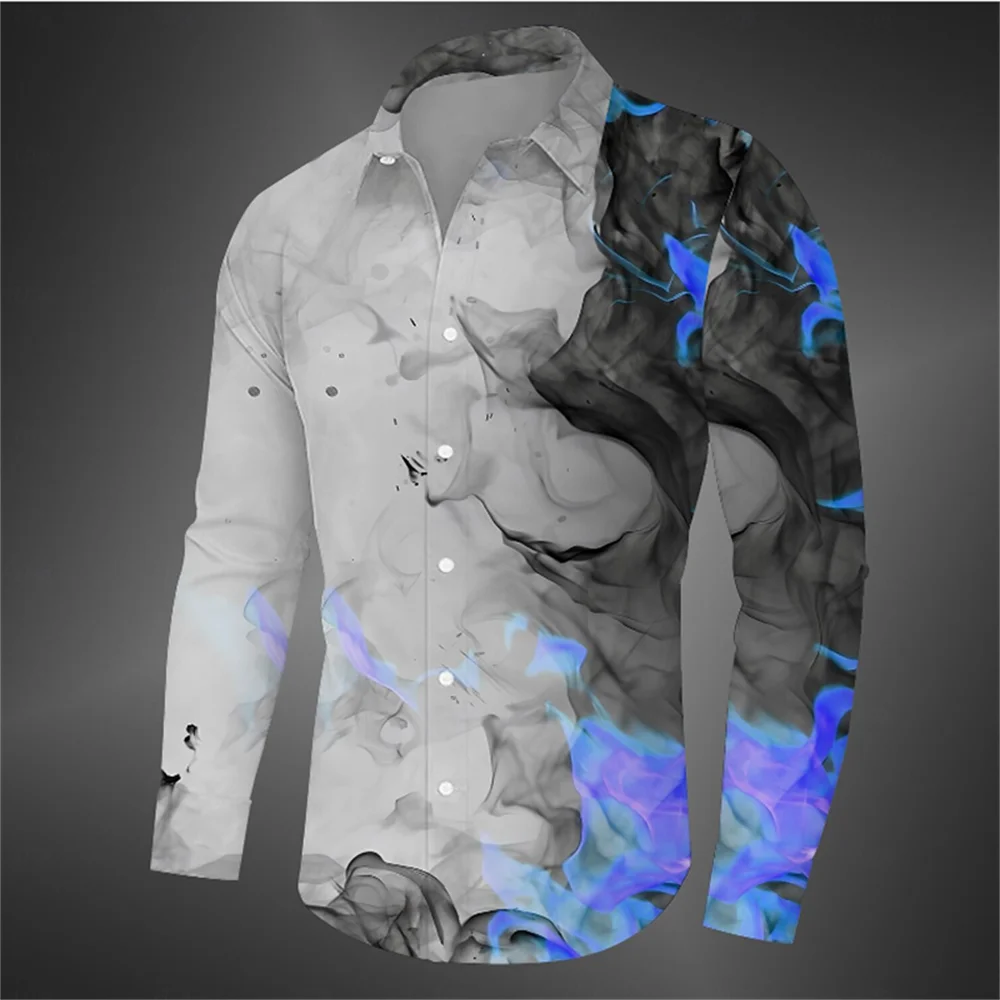 Fashionable flame casual dark men's long sleeved shirt button up shirt daily spring and autumn collar shirt long sleeved top