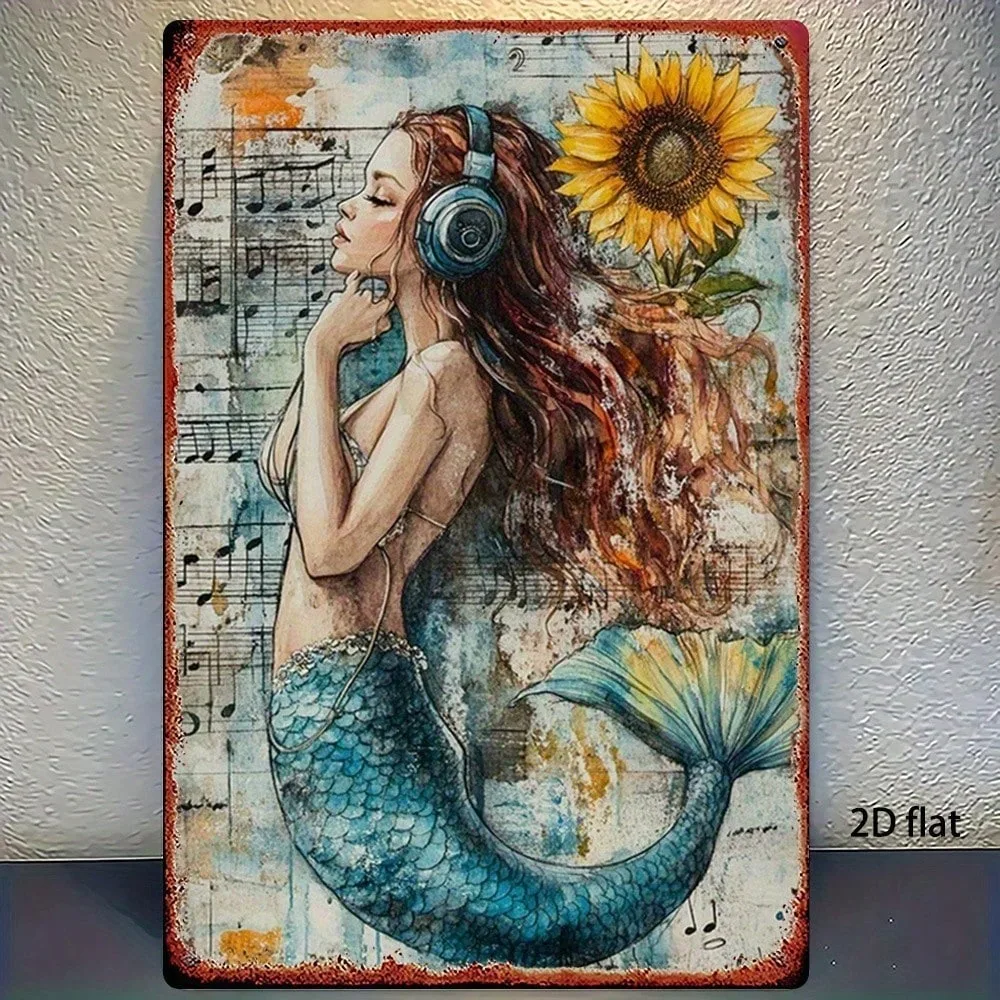 

Vintage Metal Tin Sign Mermaid Sunflower Retro Wall Art 8x12 Inch Rustic Home Decor Kitchen Bar Wall Decor