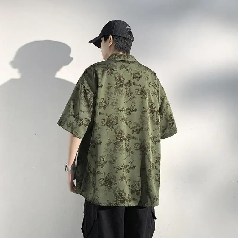 Men's Big & Tall Ice Silk Short Sleeve Floral Shirt - Lightweight Breathable Summer Top Loose Fit Casual Hawaiian Style Top Man