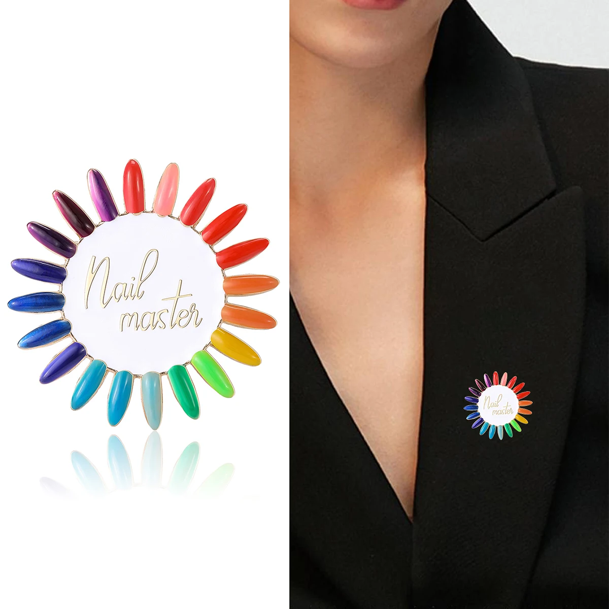Beaut&Berry Colorful Enamel Sunflower Manicure Brooches for Women Creative Words Casual Party Casual Pins Gifts Friends