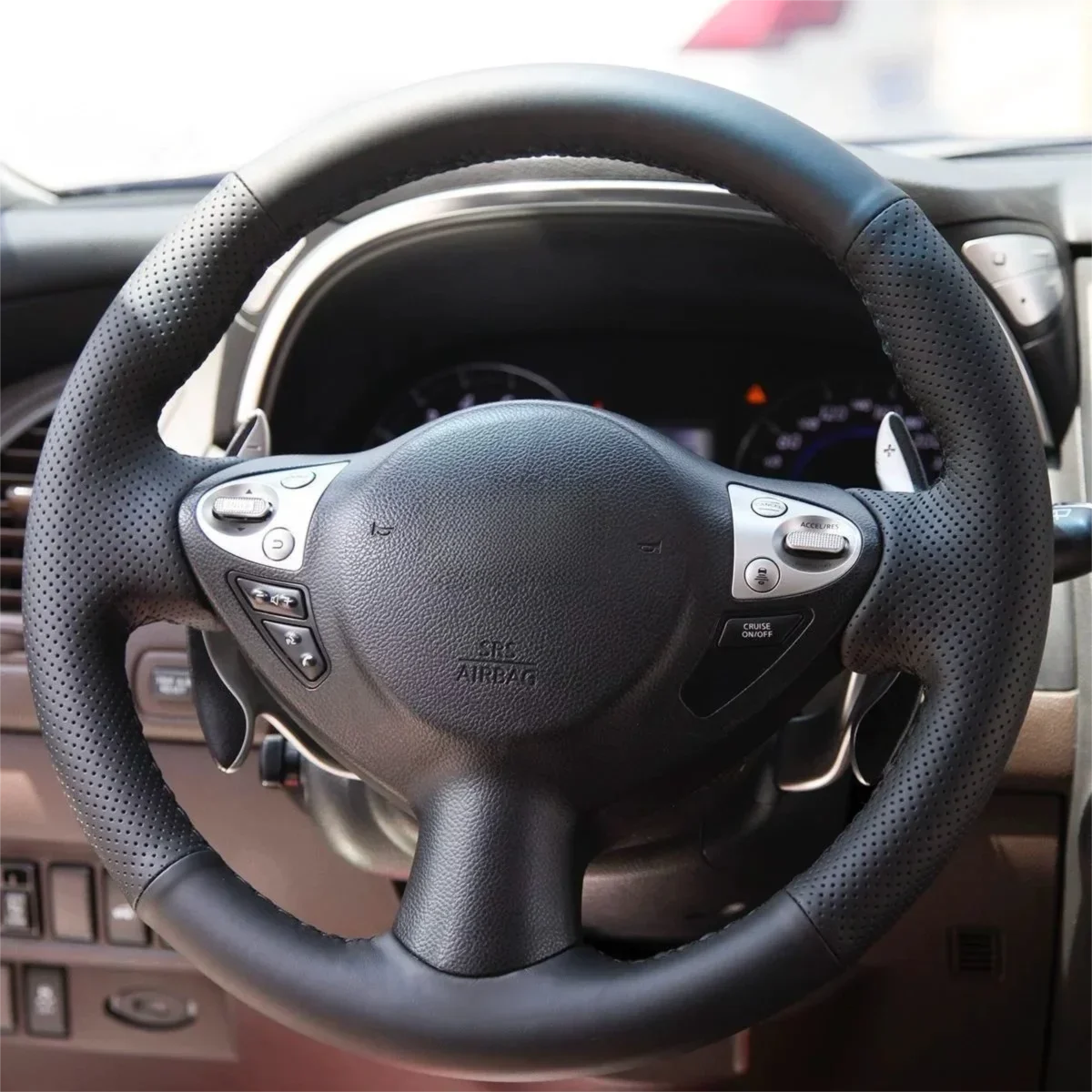 Hand‑Sewn Full‑Wrap Perforated Genuine Leather Steering Wheel Cover Specially Fit for Infiniti G‑Series EX25 EX35 EX37