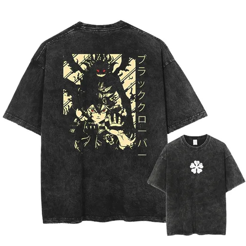 Imagen 1 del producto Camiseta de trébol negro para hombre y mujer, Camiseta de Manga Asta, Camiseta de algodón lavada, ropa de verano para hombre y mujer, ropa Classi de alta calidad