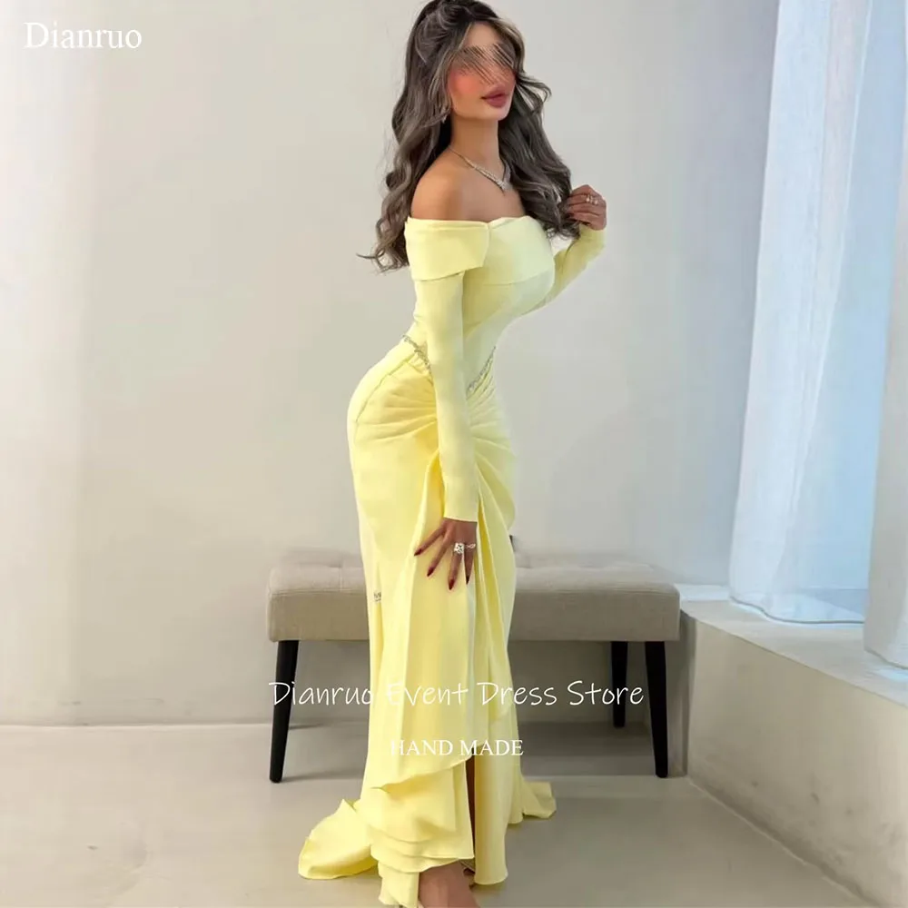 Dianruo Лимонно-желтые вечерние платья русалки с открытыми плечами Robe De Soirée Femme Robe Glamorous De Soiree De Mariage по индивидуальному заказу
