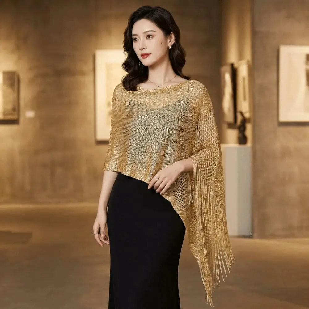 Photo Props Trendy Hollow Out Shawl Solid Color Breathable Tassel Shawl Elegant Lightweight Thread Dresses Evening Parties
