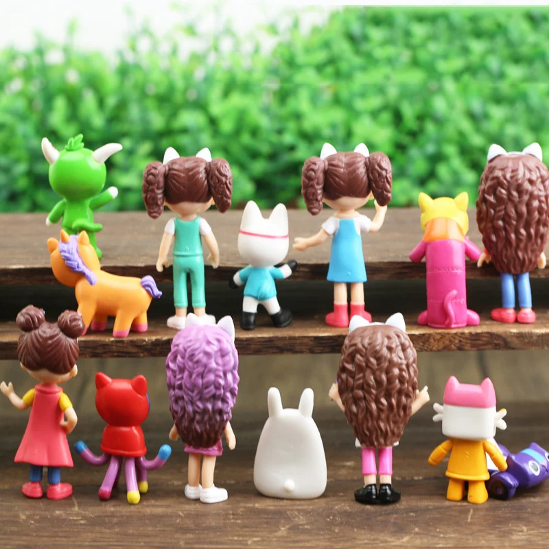 14pcs set PVC Gabby Dollhouse Figure Toy Mercat Cartoon Animals Smiling Car Cat Hug Gaby Girl Dolls Kids Birthday Gifts