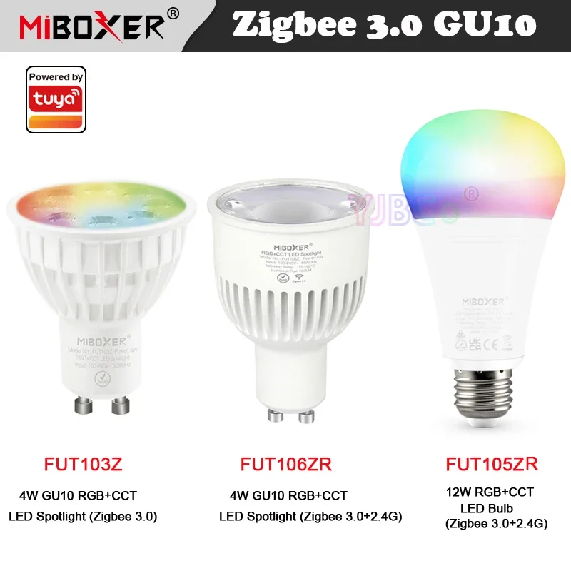 

Miboxer 4W 6W GU10 LED Spotlight Dimmable 12W E27 RGB+CCT Light Bulb Zigbee 3.0 Remote/APP/Voice Control Smart Lamp AC 110-220V