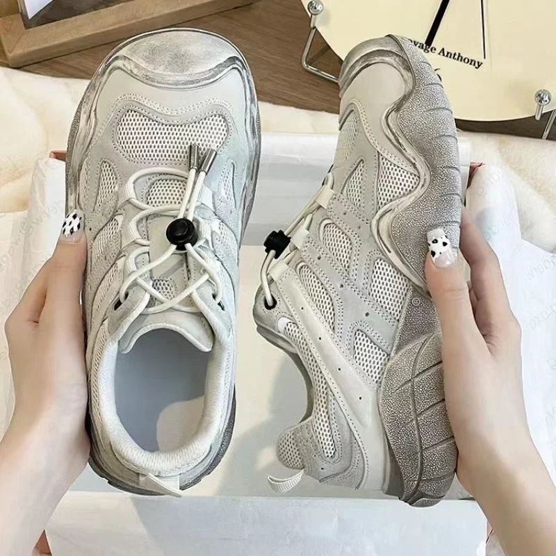 Vintage Casual Sneakers Women Sports Shoes Harajuku Designer Flats Tennis Female Gray Athletic Footwear