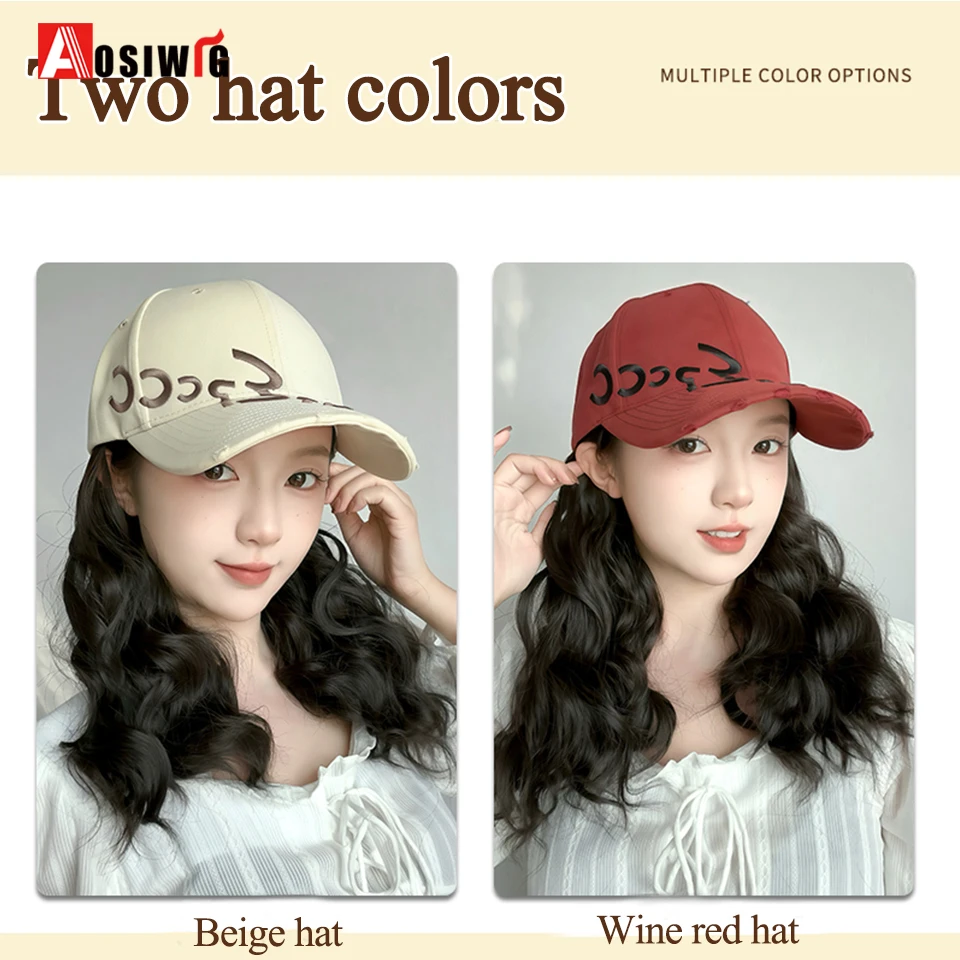 قطعة واحدة قبعة شعر مستعار الاصطناعية قبعة شعر مستعار قصير المياه متموجة وصلات شعر مرفقة للمرأة قبعة بيسبول قابل للتعديل الباروكات البني Blon