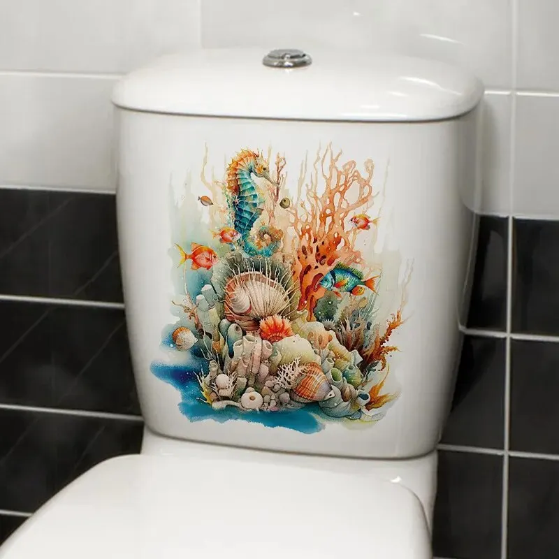 1pc Coral Seahorse Toilet Decal - Removable Marine Bathroom Sticker